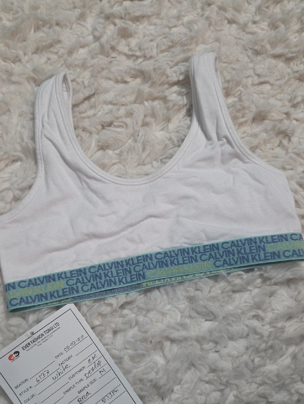 Calvin Klein White Bralette with Teal Logo Band